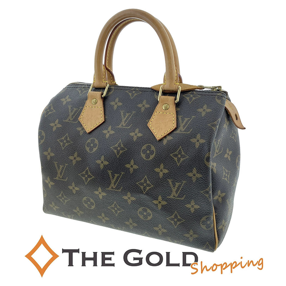 Louis Vuitton Speedy Monogram Canvas Leather Boston Bag Brown